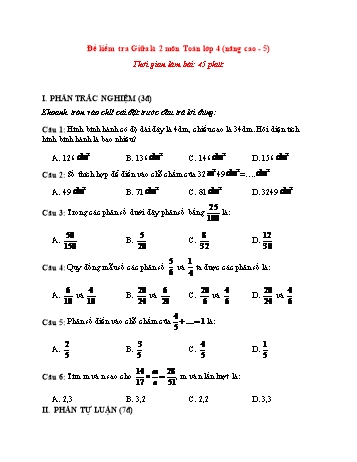 Đề kiểm tra giữa kì 2 Toán Lớp 4 (Nâng cao) - Đề 5