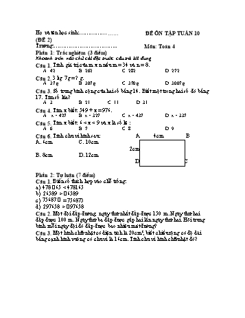 Đề ôn tập Toán Lớp 4 - Tuần 10 - Đề 2
