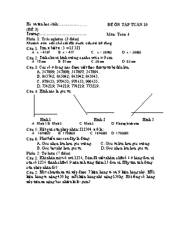Đề ôn tập Toán Lớp 4 - Tuần 10 - Đề 3