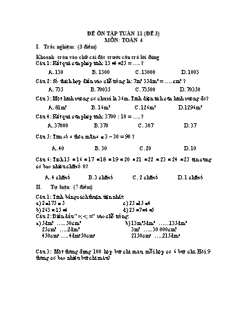 Đề ôn tập Toán Lớp 4 - Tuần 11 - Đề 3