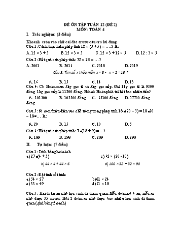 Đề ôn tập Toán Lớp 4 - Tuần 12 - Đề 2