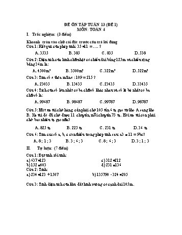 Đề ôn tập Toán Lớp 4 - Tuần 13 - Đề 1
