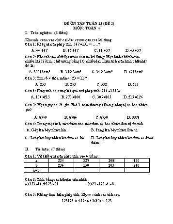 Đề ôn tập Toán Lớp 4 - Tuần 13 - Đề 2