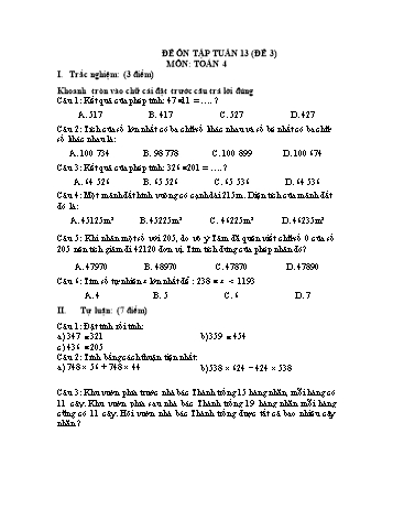 Đề ôn tập Toán Lớp 4 - Tuần 13 - Đề 3