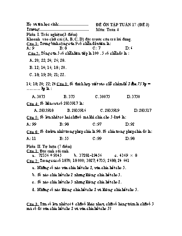 Đề ôn tập Toán Lớp 4 - Tuần 17 - Đề 3