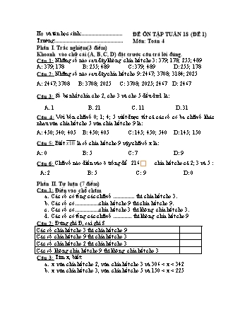 Đề ôn tập Toán Lớp 4 - Tuần 18 - Đề 1