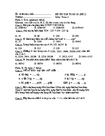Đề ôn tập Toán Lớp 4 - Tuần 18 - Đề 2