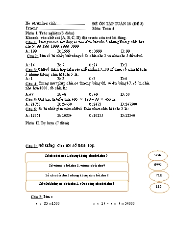 Đề ôn tập Toán Lớp 4 - Tuần 18 - Đề 3