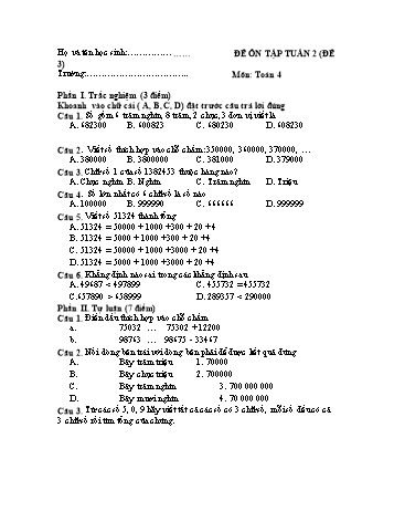 Đề ôn tập Toán Lớp 4 - Tuần 2 - Đề 3