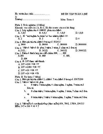 Đề ôn tập Toán Lớp 4 - Tuần 3 - Đề 1