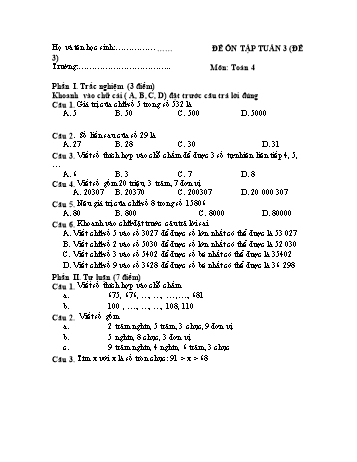 Đề ôn tập Toán Lớp 4 - Tuần 3 - Đề 3