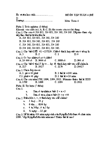 Đề ôn tập Toán Lớp 4 - Tuần 4 - Đề 1