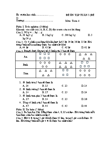 Đề ôn tập Toán Lớp 4 - Tuần 5 - Đề 1