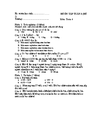 Đề ôn tập Toán Lớp 4 - Tuần 8 - Đề 2