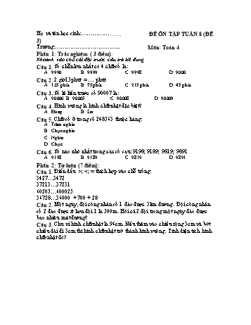 Đề ôn tập Toán Lớp 4 - Tuần 8 - Đề 3