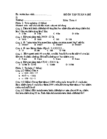 Đề ôn tập Toán Lớp 4 - Tuần 9 - Đề 3