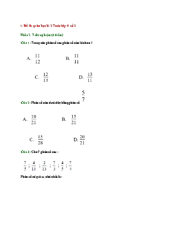 Đề thi giữa học kì 2 môn Toán Lớp 4 - Đề số 2 (Có đáp án)