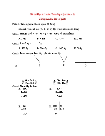 Đề thi học kì 1 Toán Lớp 4 (Cơ bản) - Đề 1