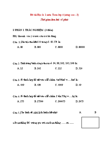 Đề thi học kì 1 Toán Lớp 4 (Nâng cao) - Đề 3