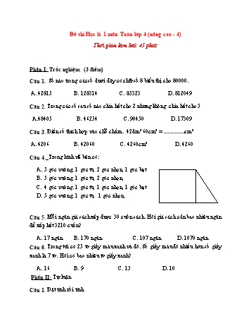 Đề thi học kì 1 Toán Lớp 4 (Nâng cao) - Đề 4