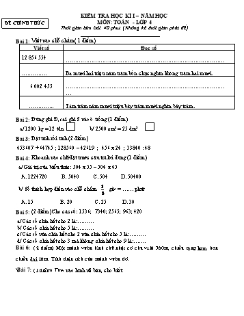 Kiểm tra học kì 1 Toán Lớp 4