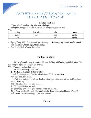 Tổng hợp kiến thức Tiếng Việt Lớp 4+5 - Phần Luyện từ và câu