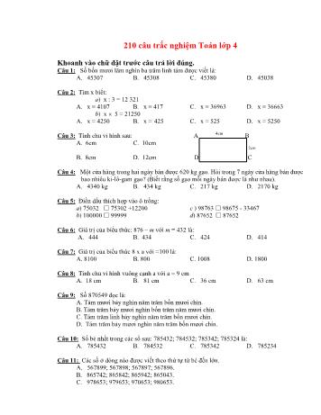 210 Câu trắc nghiệm môn Toán Lớp 4 (Có đáp án)