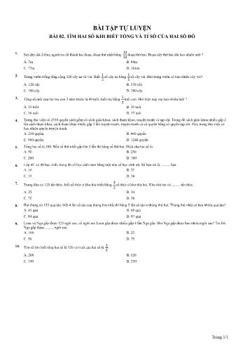 Bài tập tự luyện Toán Lớp 4 - Bài 2: Tìm hai số khi biết tổng và tỉ số của hai số đó