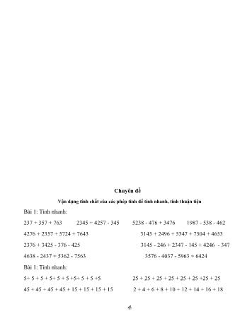 Chuyên đề Toán Lớp 4 - Chuyên đề: Vận dụng tính chất của các phép tính để tính nhanh, tính thuận tiện