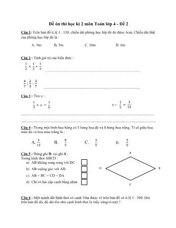 Đề ôn thi học kì 2 Toán Lớp 4 - Đề 2