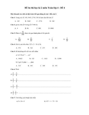 Đề ôn thi học kì 2 Toán Lớp 4 - Đề 4