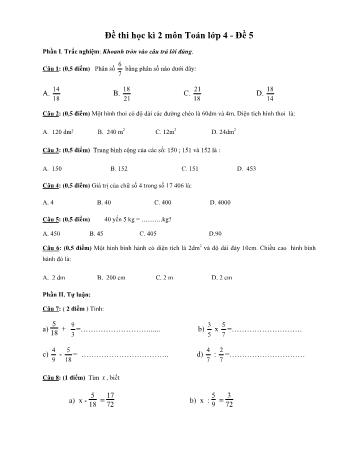 Đề ôn thi học kì 2 Toán Lớp 4 - Đề 5