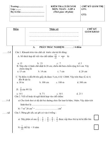 Kiểm tra định kì cuối năm Toán Lớp 4 - Đề 7