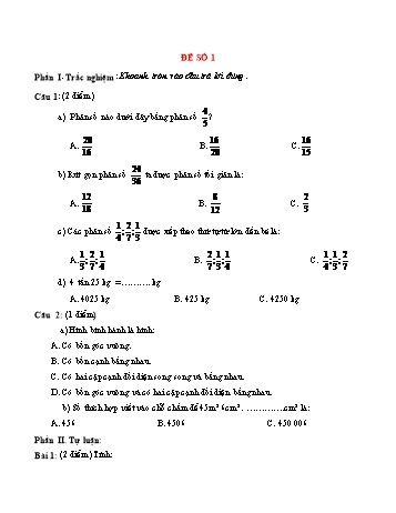 15 Đề thi giữa kì 2 Toán 4