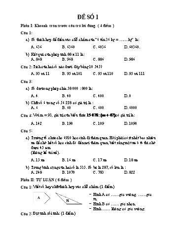 15 Đề thi học kì 1 Toán 4
