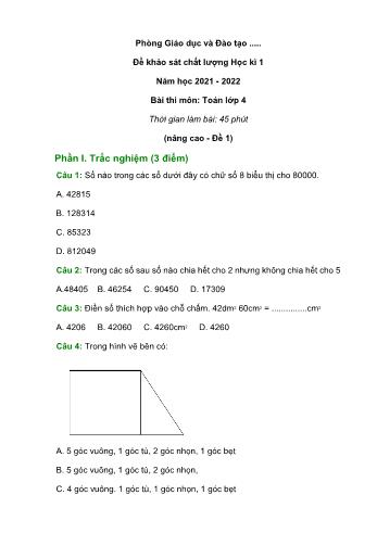 5 Đề khảo sát chất lượng học kì 1 Toán Lớp 4 - Năm học 2021-2022 (Có đáp án và thang điểm)