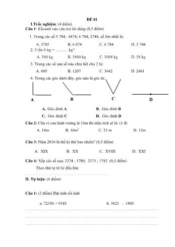 50 Đề thi học kì 1 Toán 4 (Có đáp án)