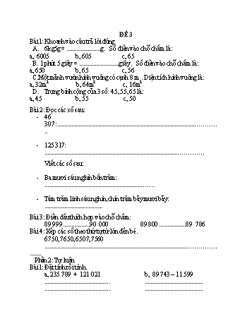 Đề kiểm tra giữa kì 1 Toán Lớp 4 - Đề 3