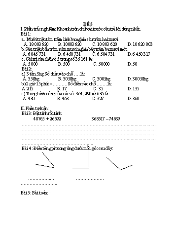 Đề kiểm tra giữa kì 1 Toán Lớp 4 - Đề 5