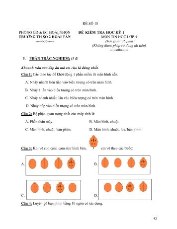 Đề kiểm tra học kì 1 Tin học Lớp 4 - Trường Tiểu học số 2 Hoài Tân (Có đáp án)