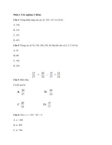 Đề mẫu thi cuối học kì 2 Toán Lớp 4 theo thông tư 22