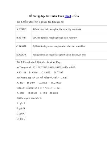 Đề ôn tập học kì 1 Toán Lớp 4 - Đề 6 (Có đáp án và hướng dẫn giải)