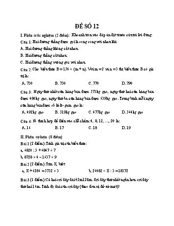 Đề thi giữa kì 1 Toán 4 - Đề số 12