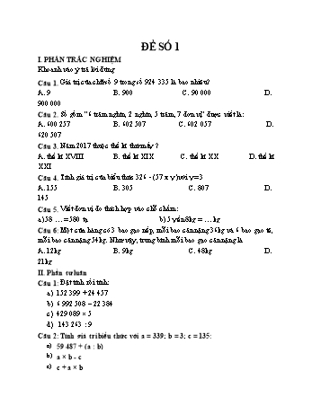 Đề thi giữa kì 1 Toán 4 - Đề số 1