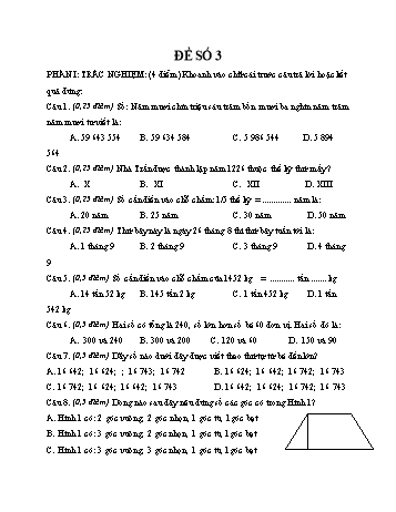 Đề thi giữa kì 1 Toán 4 - Đề số 3