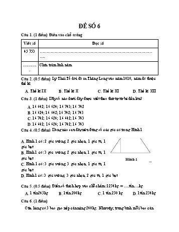 Đề thi giữa kì 1 Toán 4 - Đề số 6