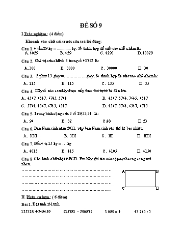 Đề thi giữa kì 1 Toán 4 - Đề số 9