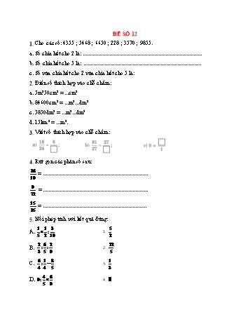 Đề thi giữa kì 2 Toán 4 - Đề số 12