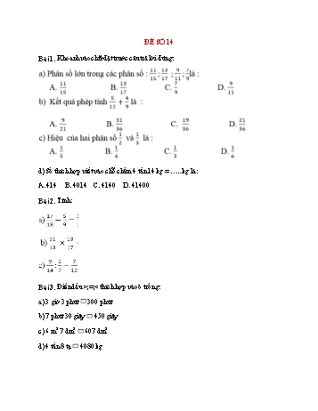 Đề thi giữa kì 2 Toán 4 - Đề số 14