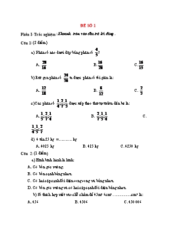 Đề thi giữa kì 2 Toán 4 - Đề số 1